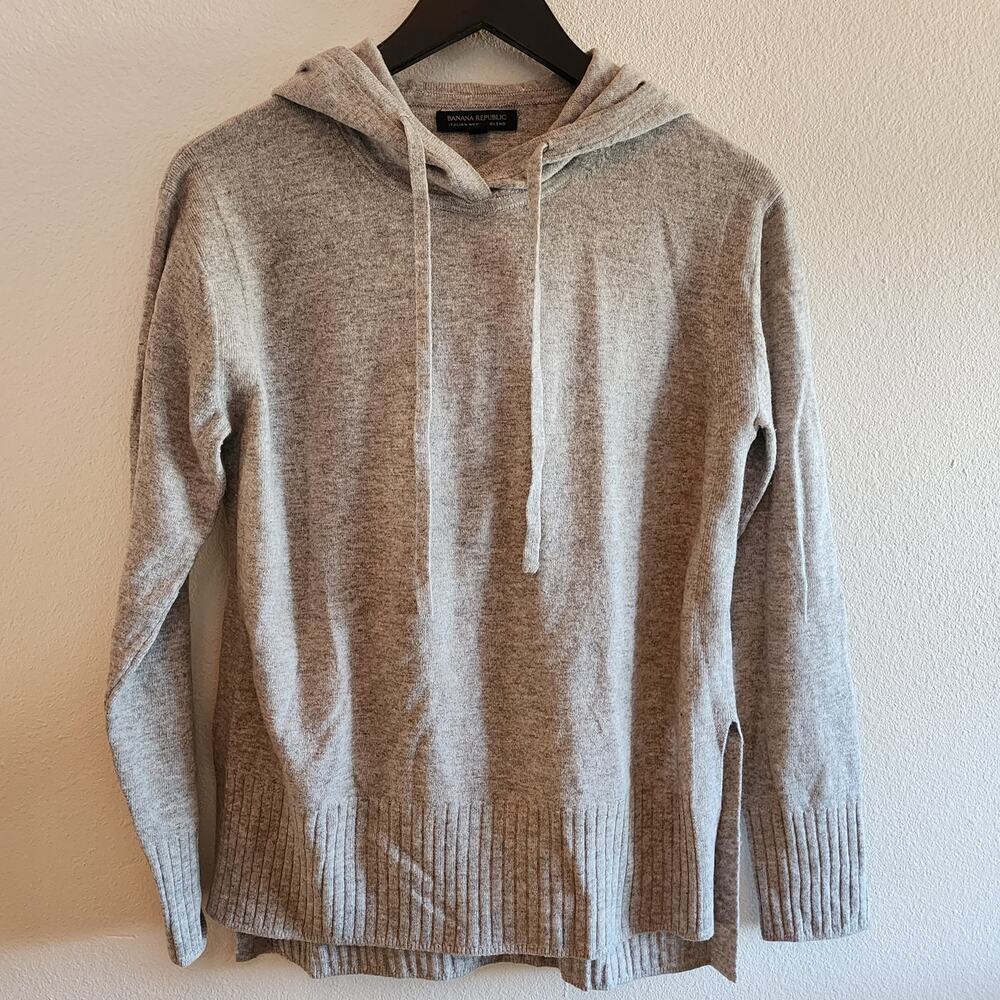 Banana Republic Long Sleeve Hooded Gray Wood Blend Sweater Pullover Womens Small
